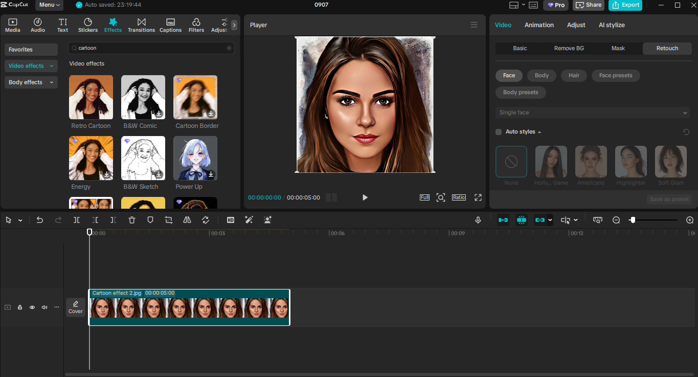 Editace rozhraní CapCut - nejlepší kreslený editor fotografií