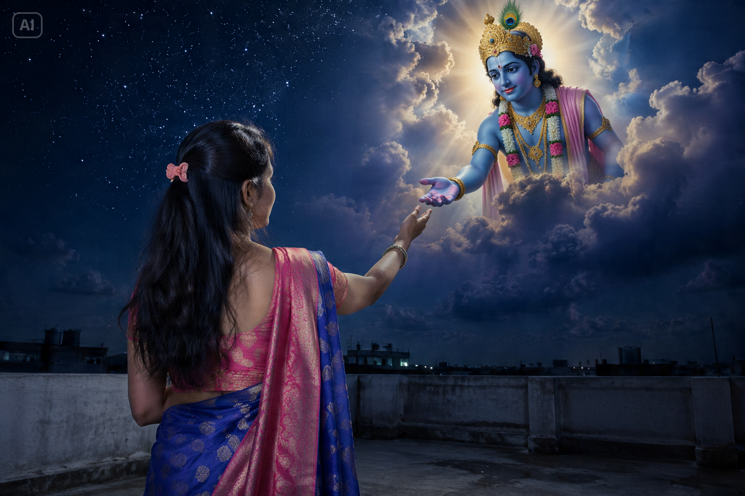 Divine Krishna Night Sky AI Photo Editing Prompt