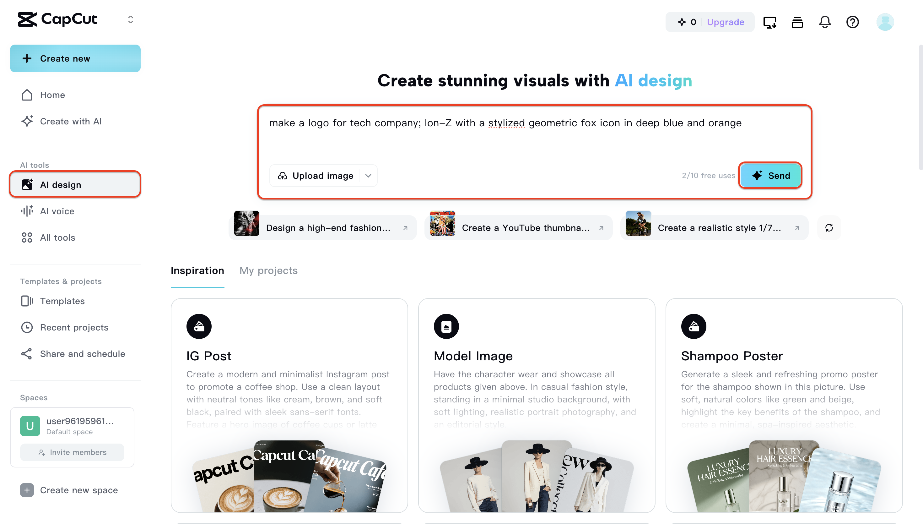 Go to AI design and enter your prompt