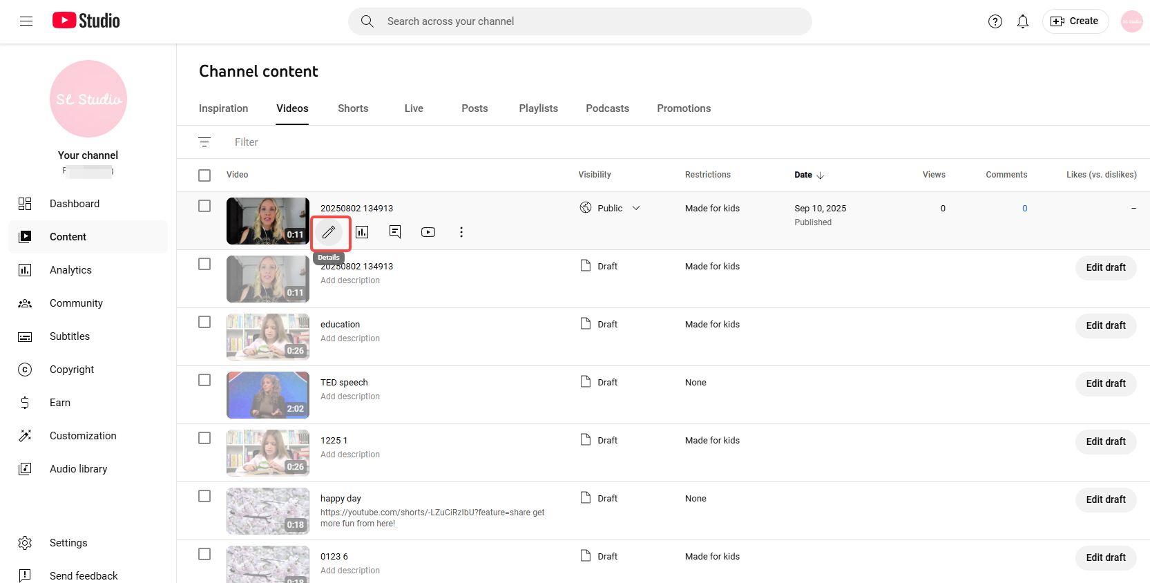 Picking the published video for editing