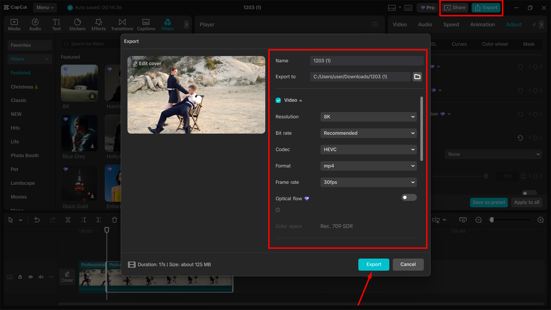 Exporting the final video from the CapCut desktop video editor