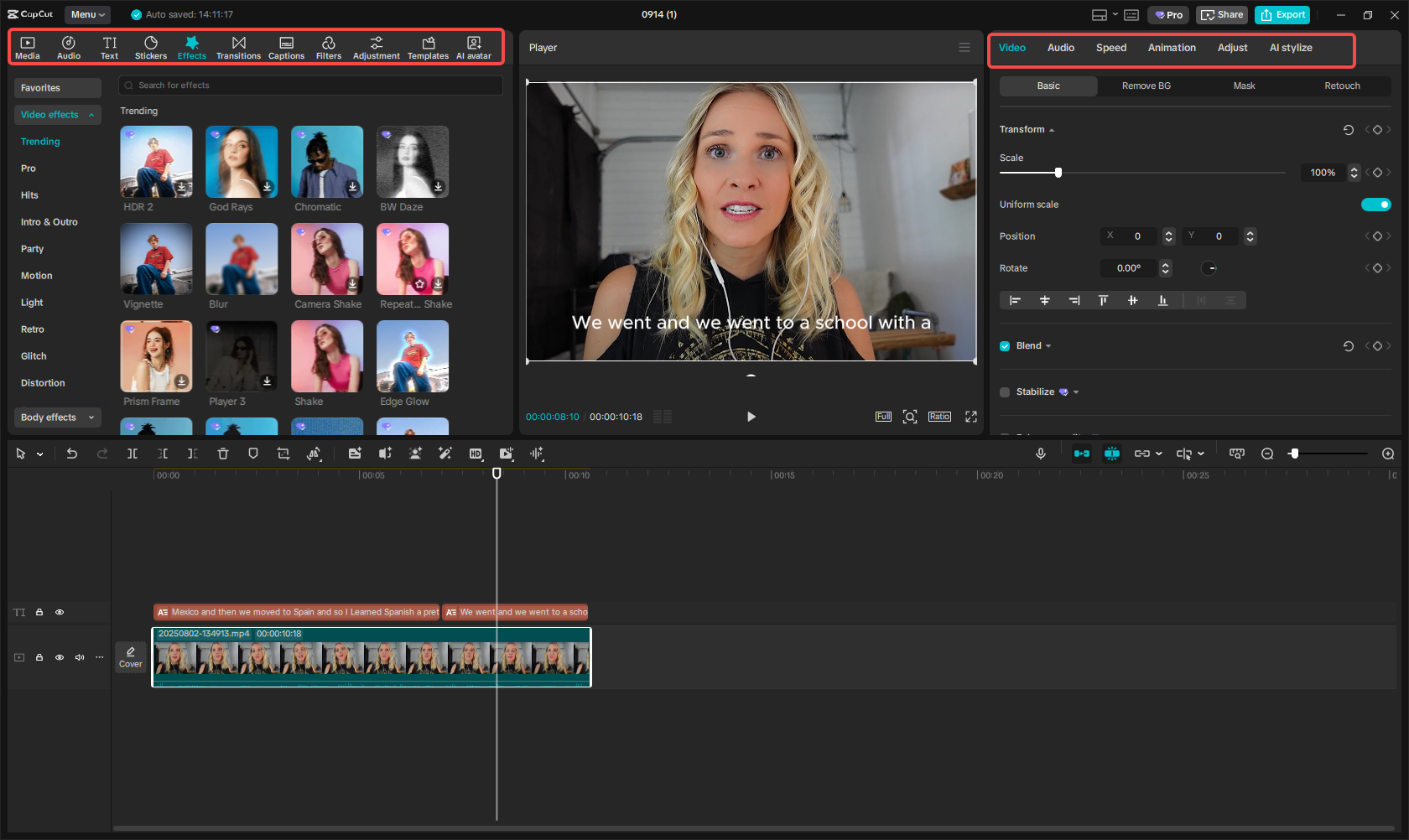Add filters, transitions, and effects to the video