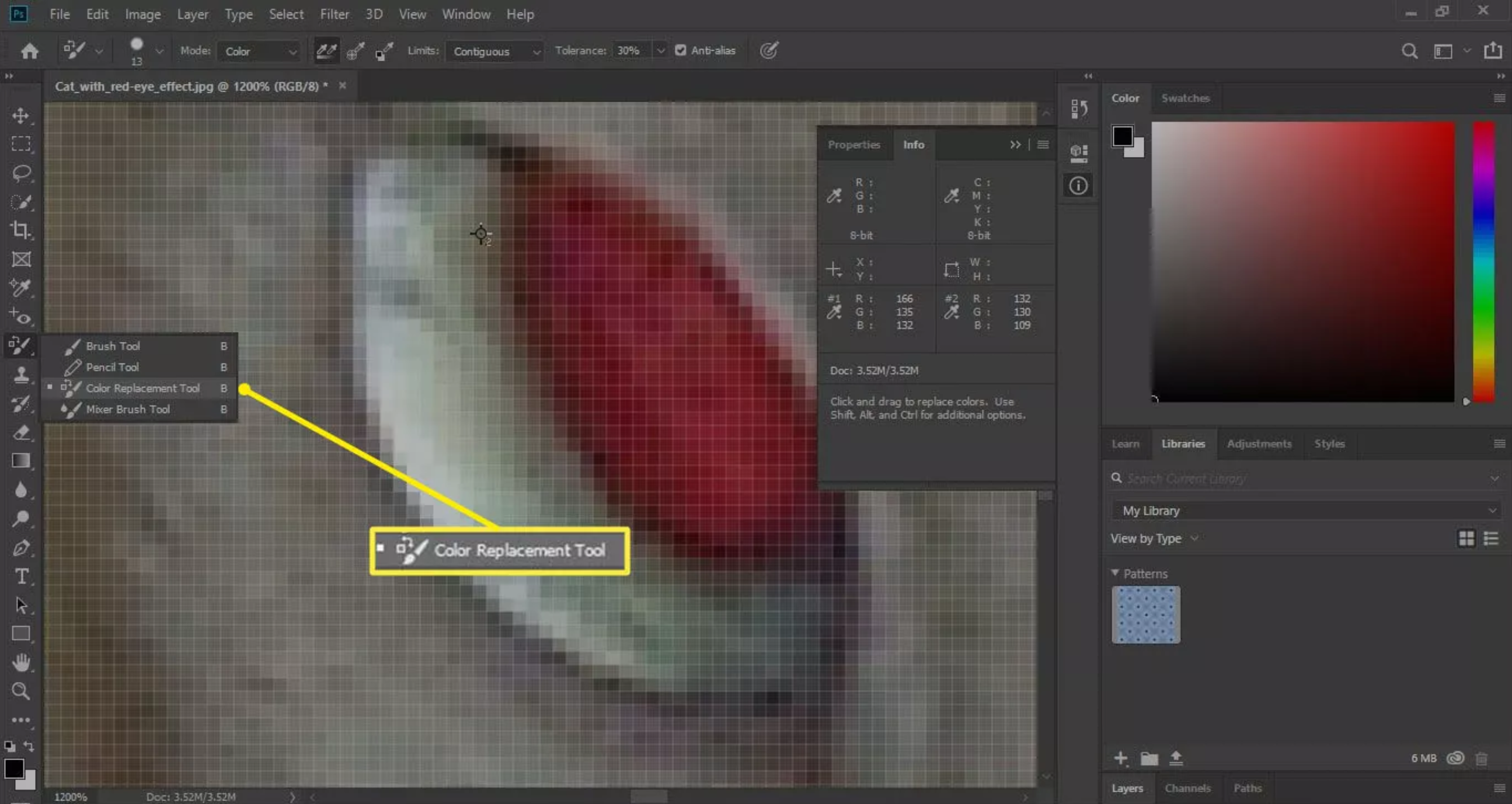 Darken the pupil in Photoshop for red eye reduction
