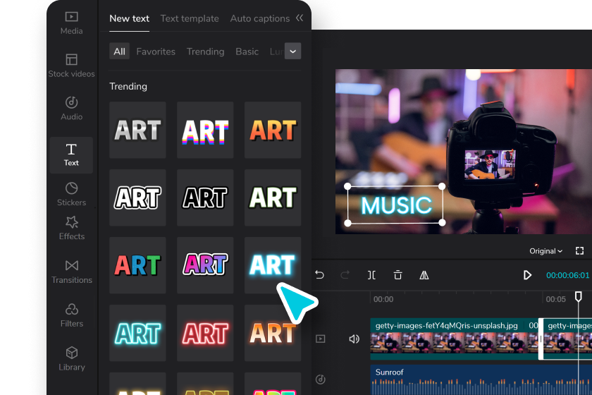 Edit audio, text, and effect