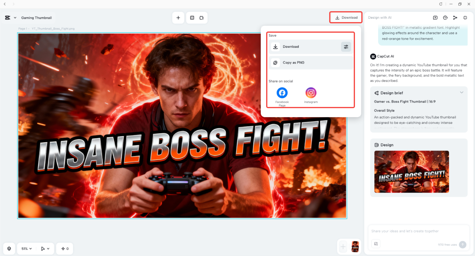 Export and share the thumbnail