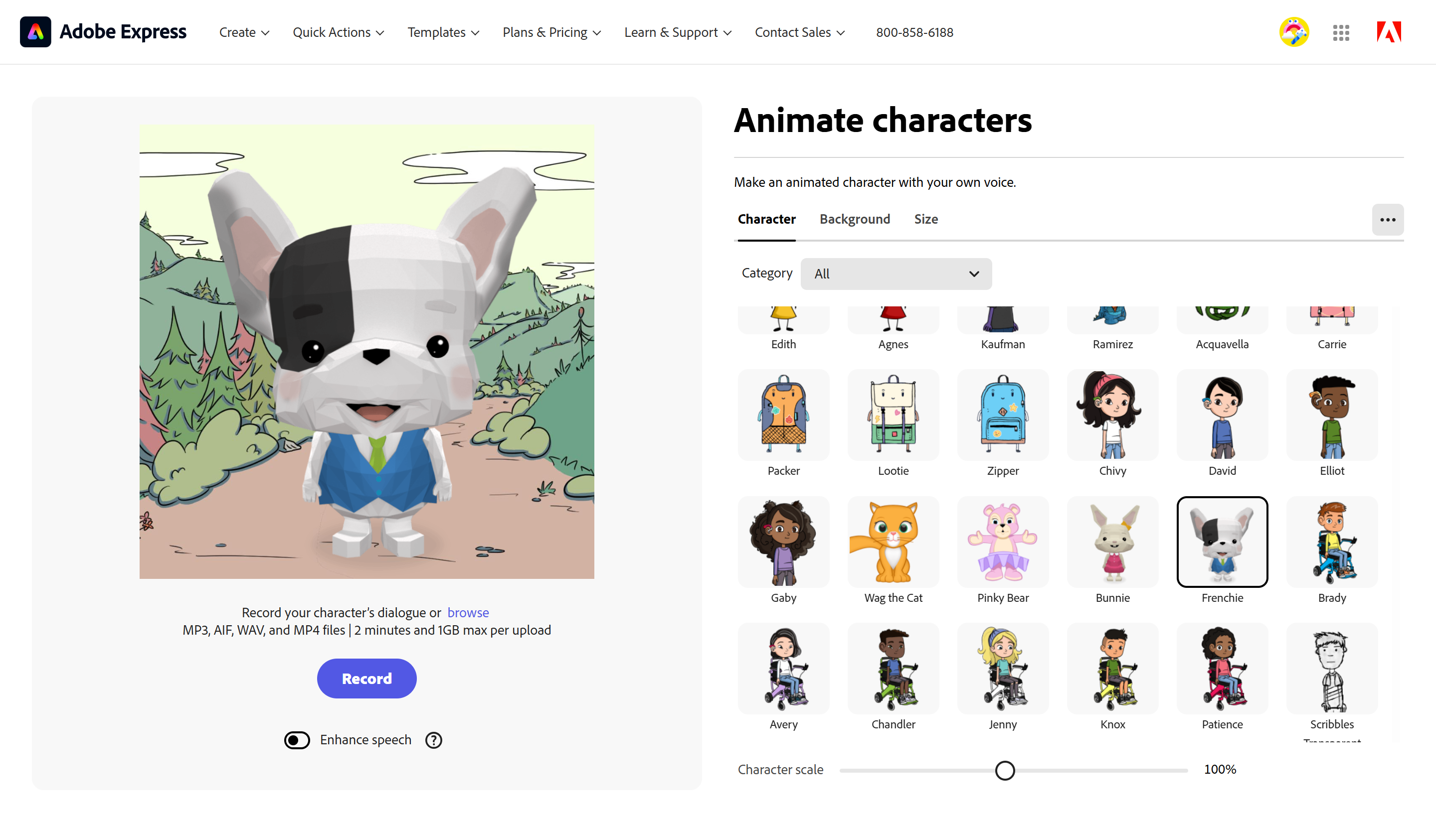 Antarmuka Adobe Express - alat terbaik untuk membuat animasi 3D online