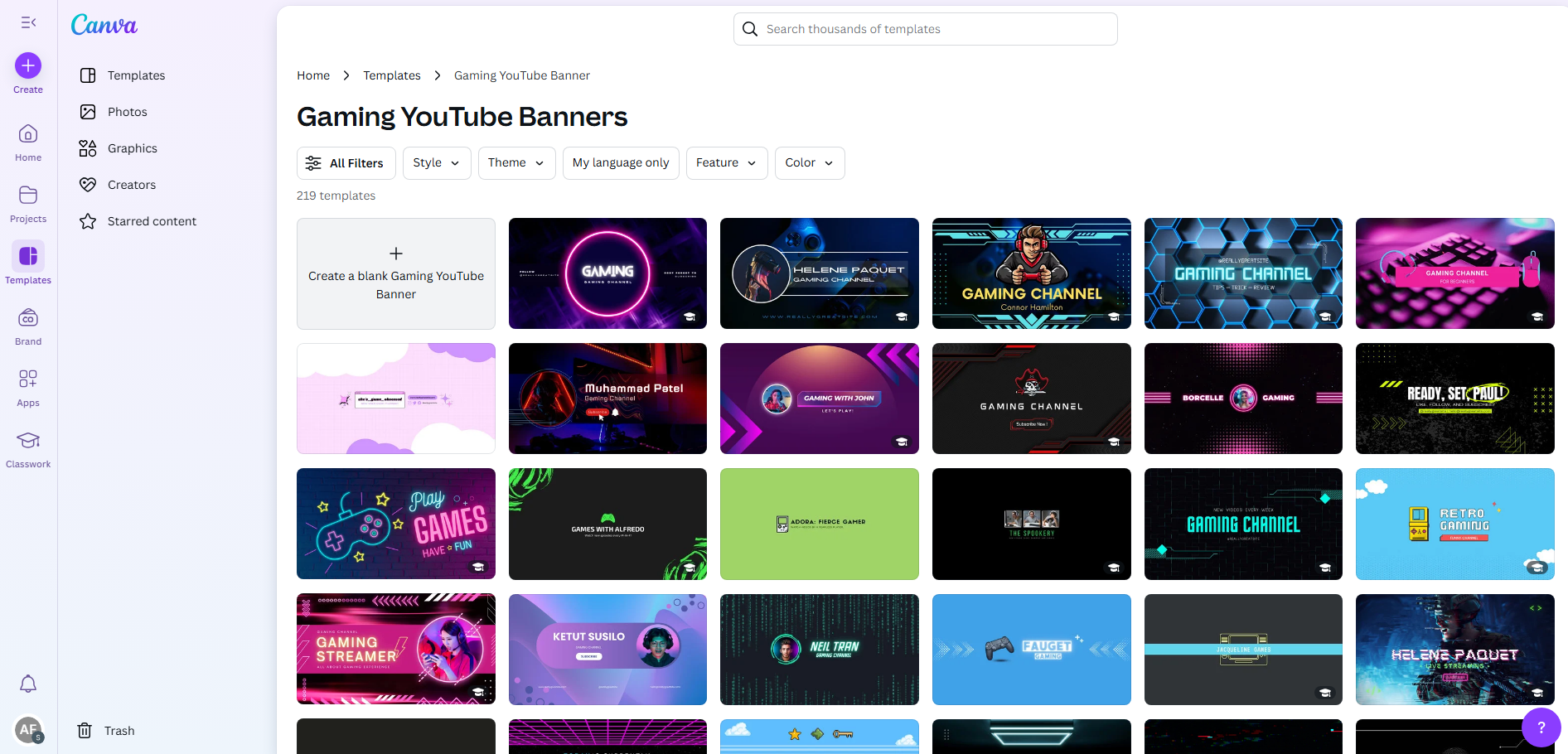 Canva YouTube gaming banner templates
