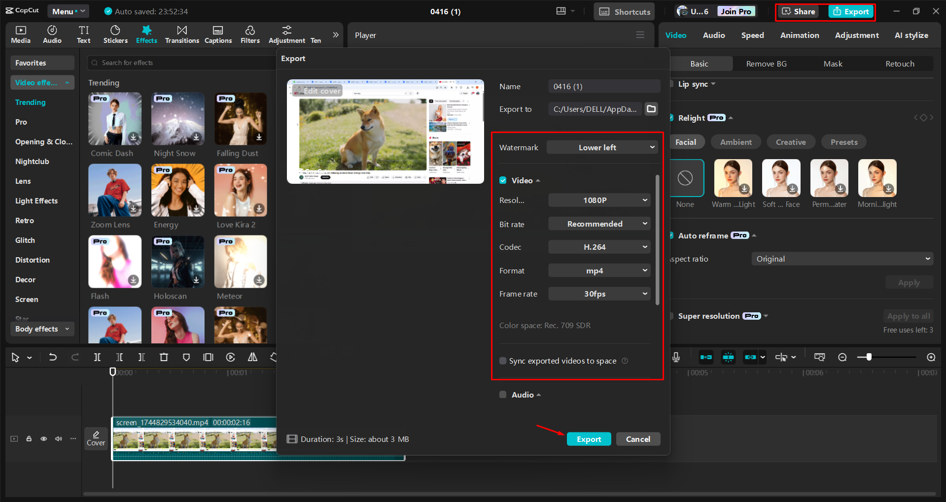 Exportieren eines Videos aus dem CapCut Desktop-Video-Editor