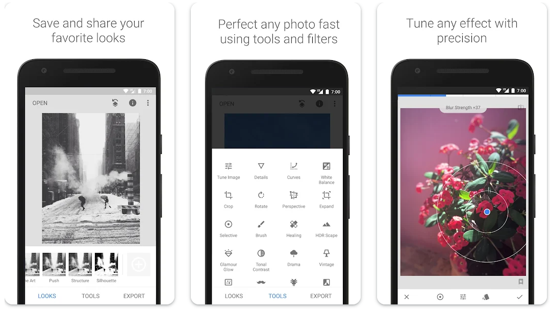 Interface of Snapspeed - an efficient Snapchat photo editor app