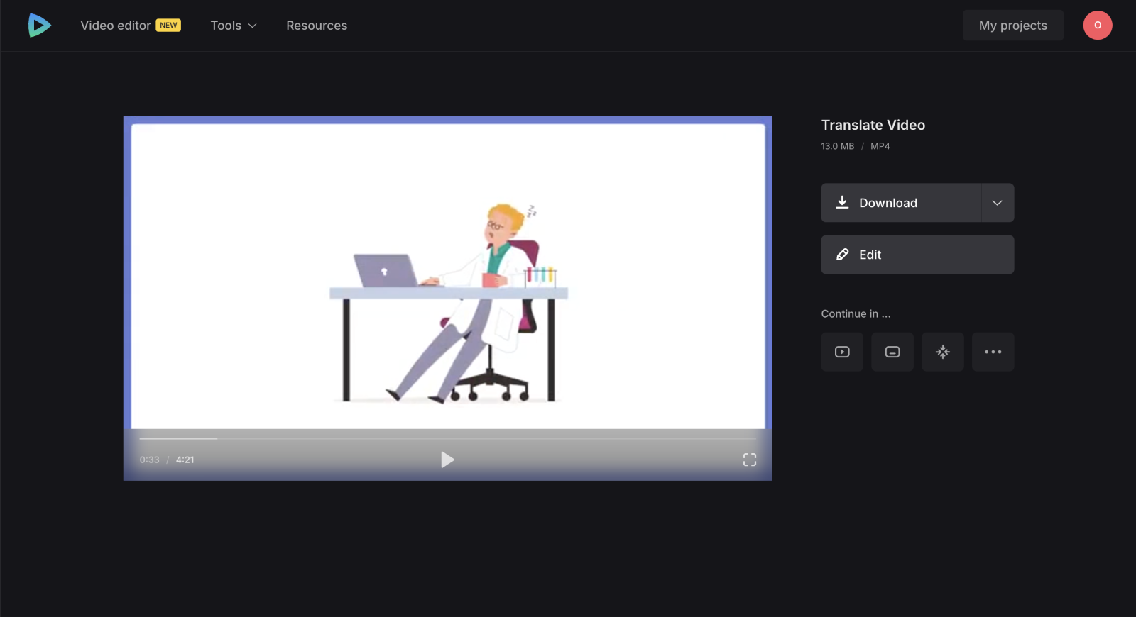 Inteface of Clideo - a user-friendly free online video language translator