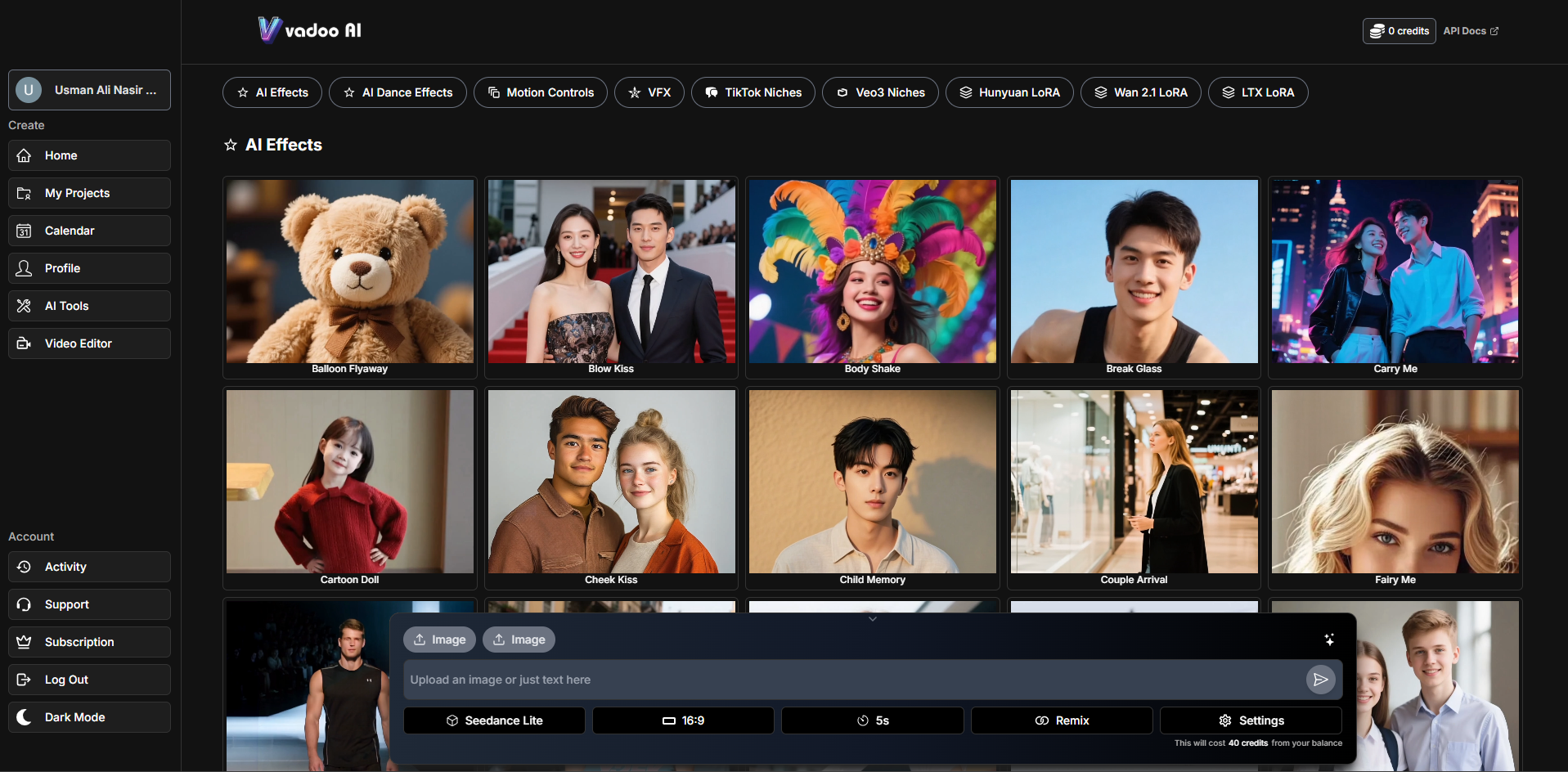 Interface of Vadoo AI - a valuable free online AI text to video generator