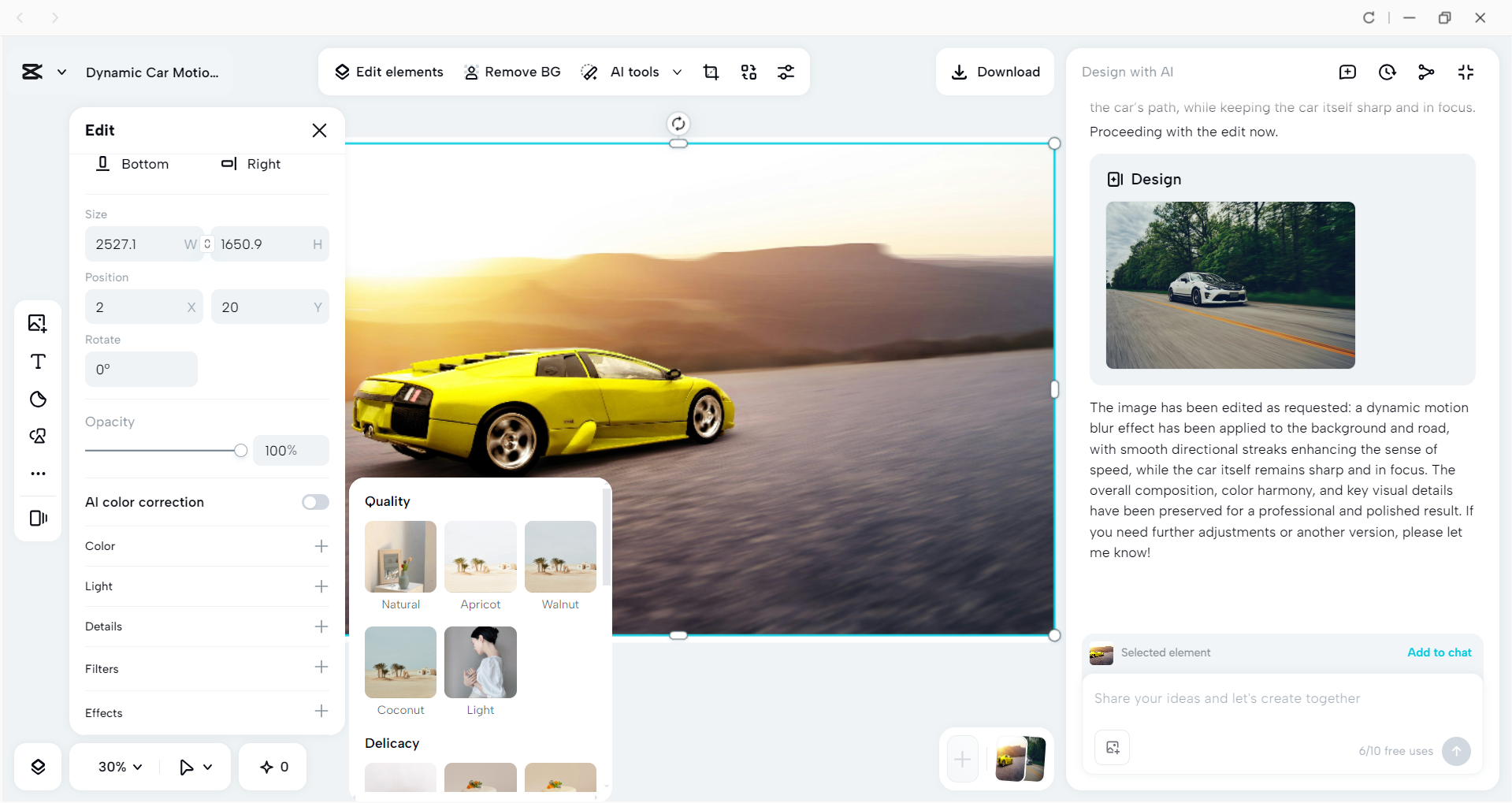 Interface of the CapCut desktop video editor - a quick way to apply motion blur to images