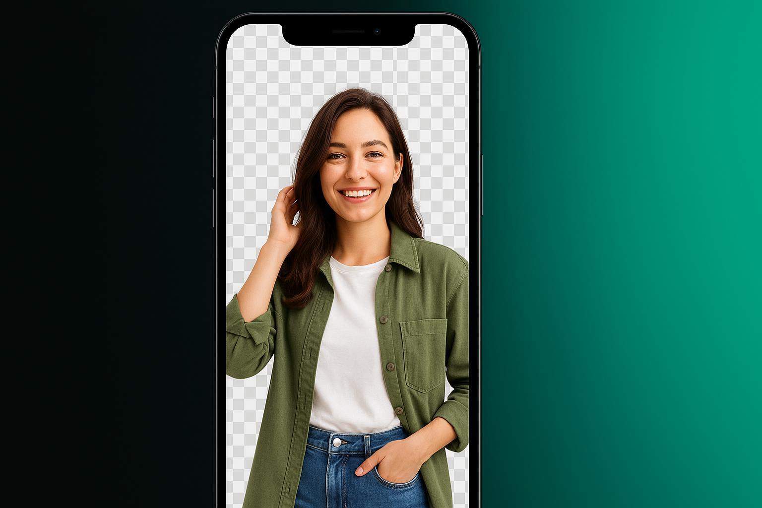 Smartphone-style Instagram Story frame with a cutout lifestyle subject on a clean background.