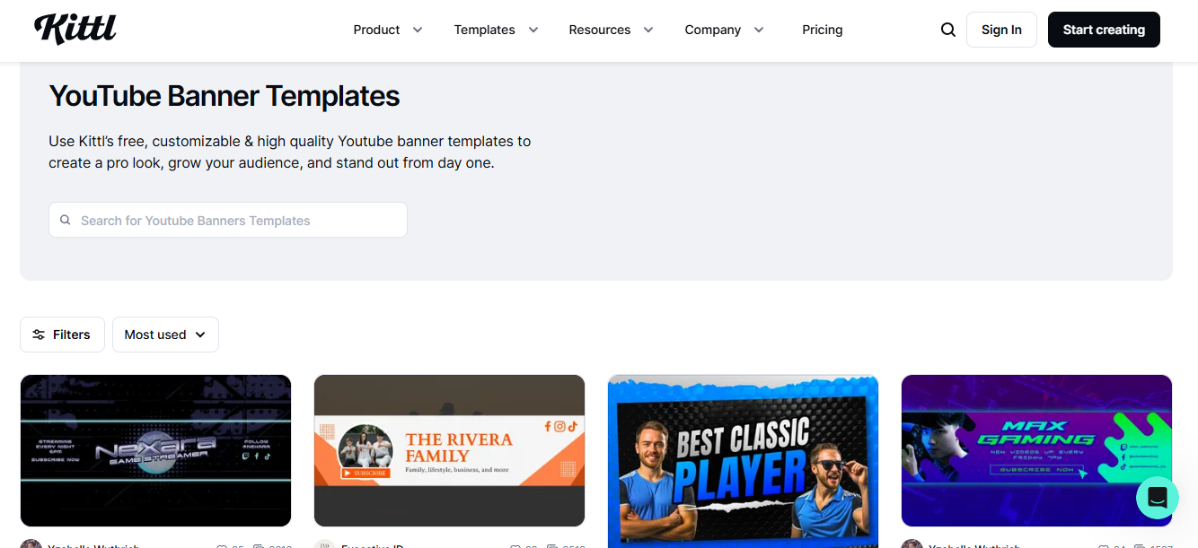 Kittl YouTube banner templates