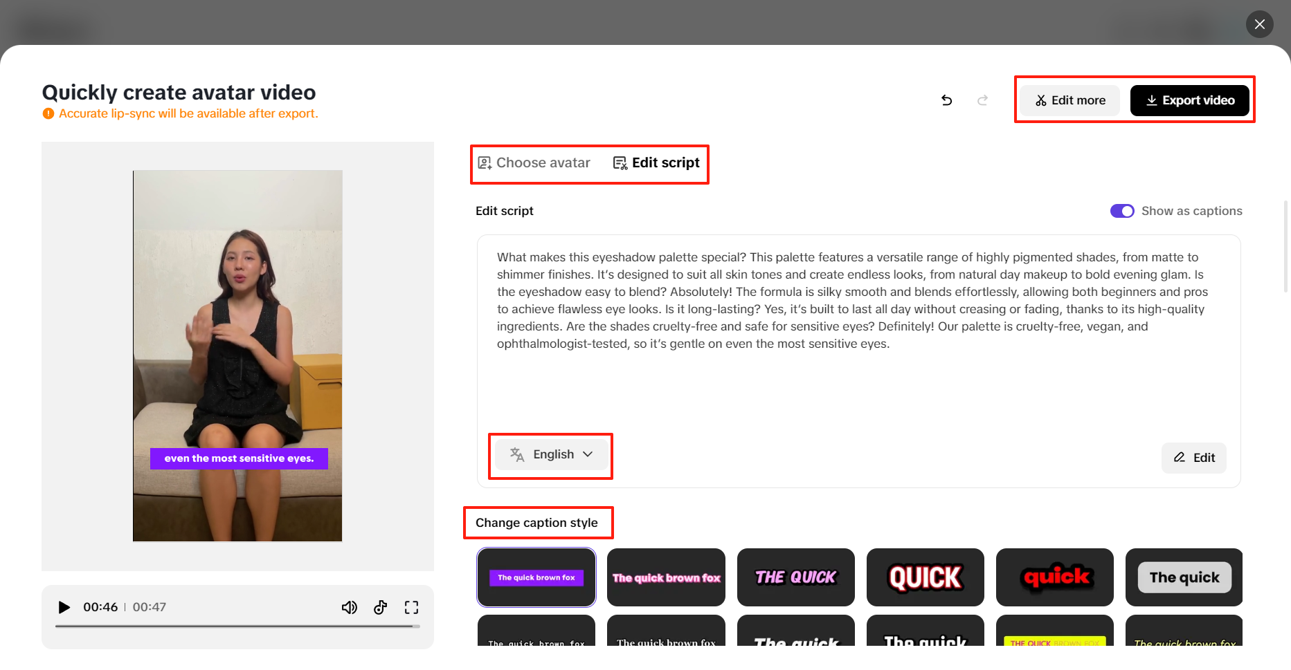 Choose an avatar and Edit script