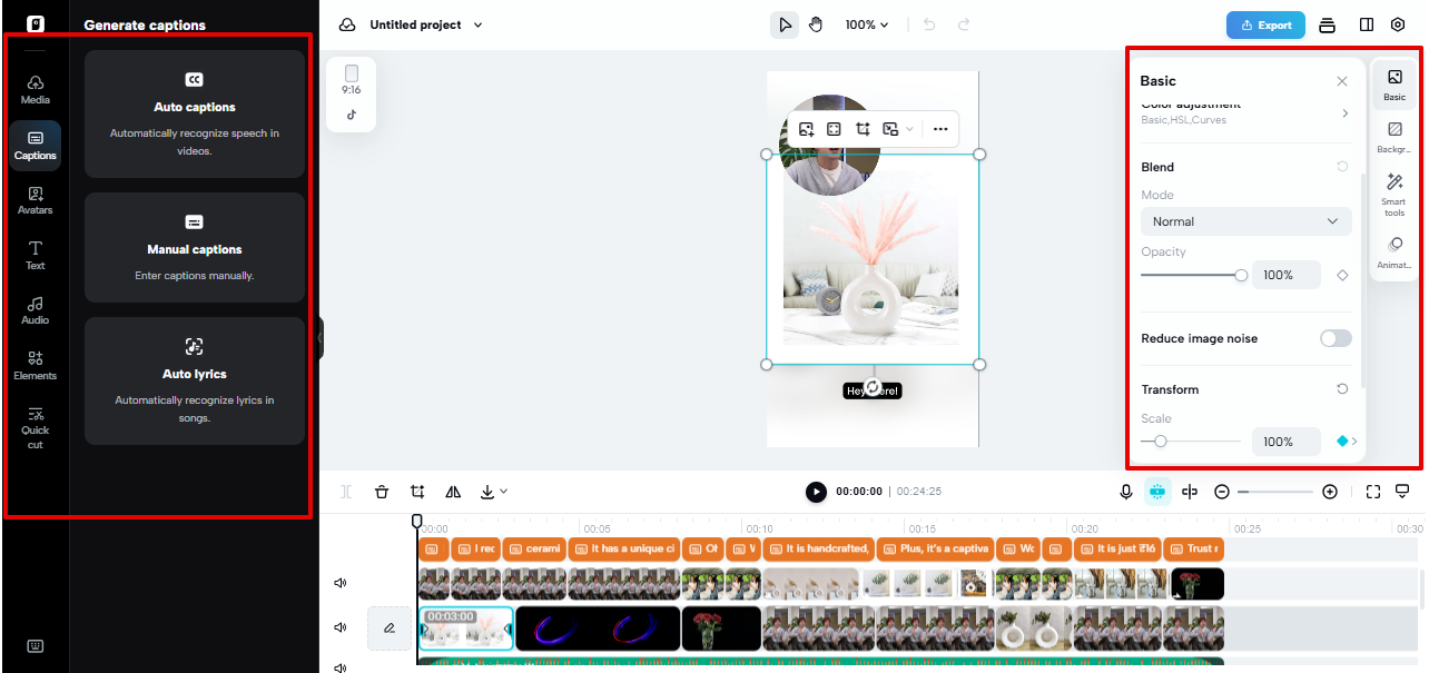 Video editing space in Pippit