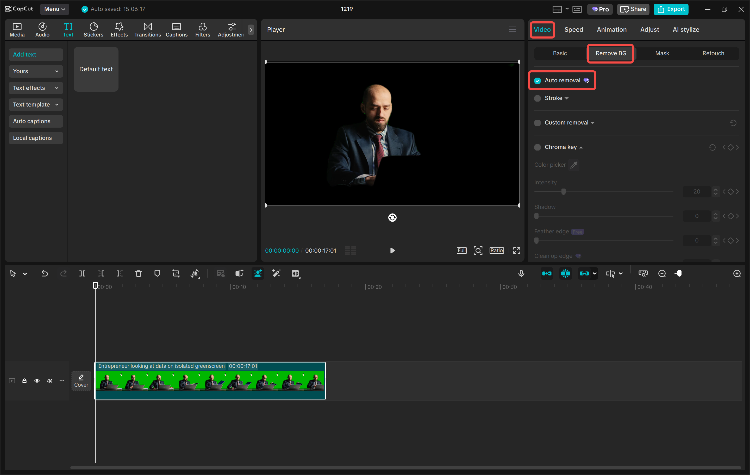 Remove the green screen in the CapCut desktop video editor