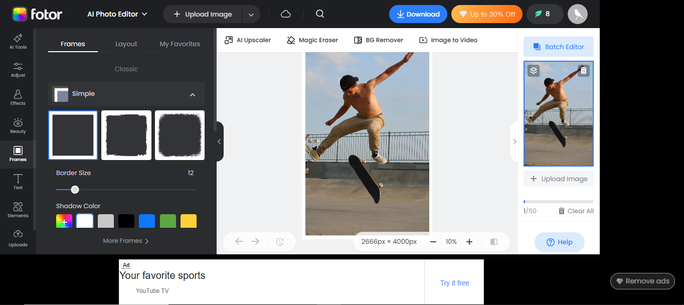 Interface of Fotor - beautiful frames for photo editing