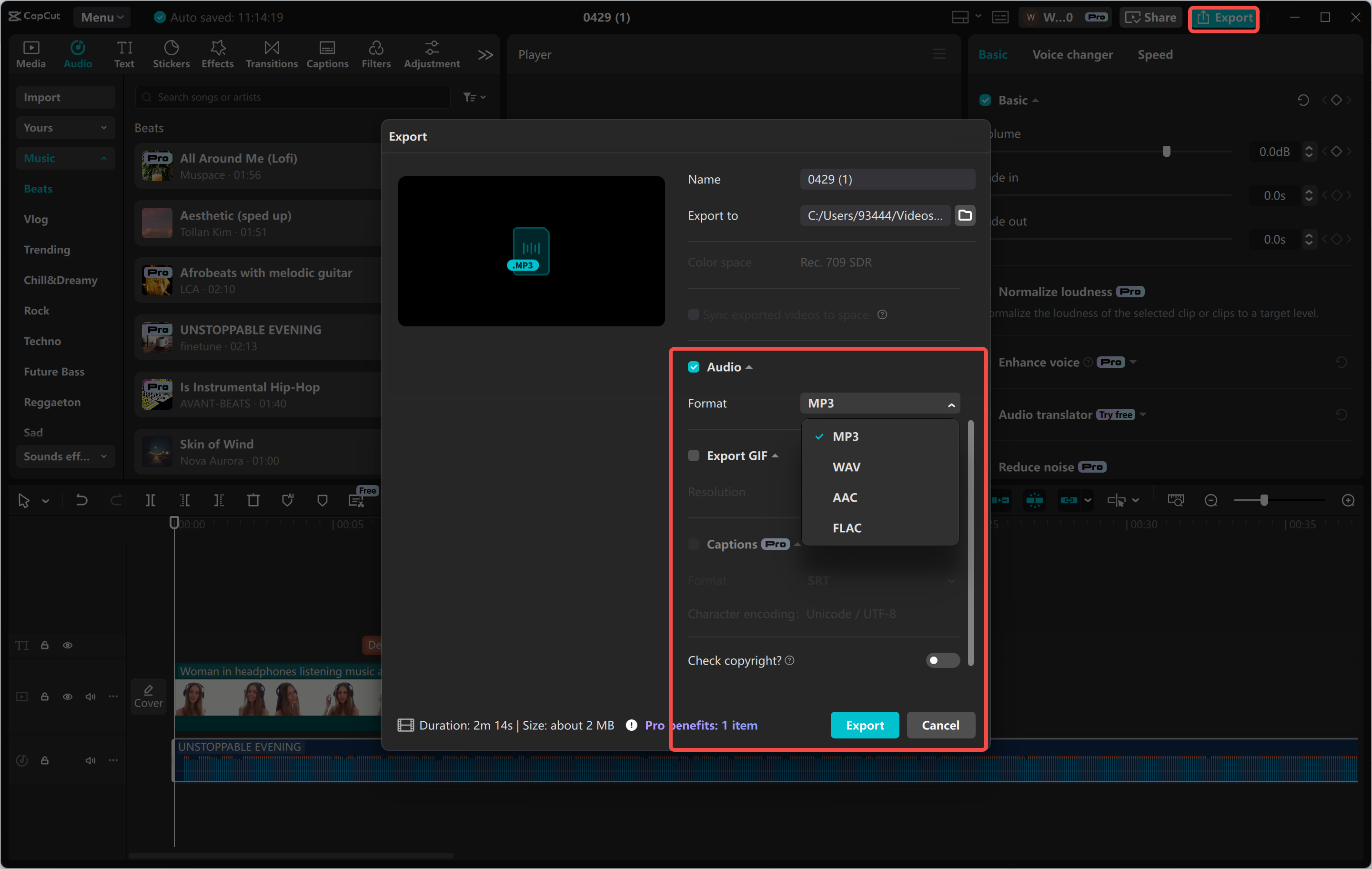 Exporting a video from the CapCut desktop video editor