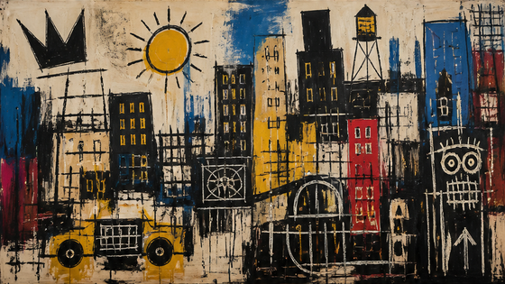 Sunny urban portrait of a fictional adult Ai Basquiat Style Prompts