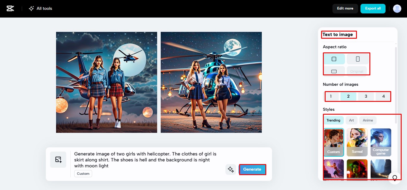 Gerando uma imagem no CapCut Web