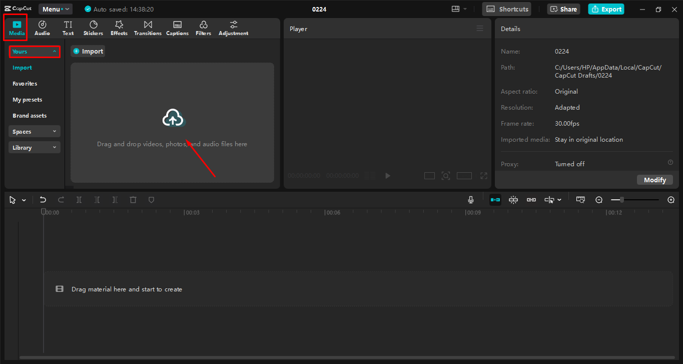 Uploading audio to the CapCut desktop video editor