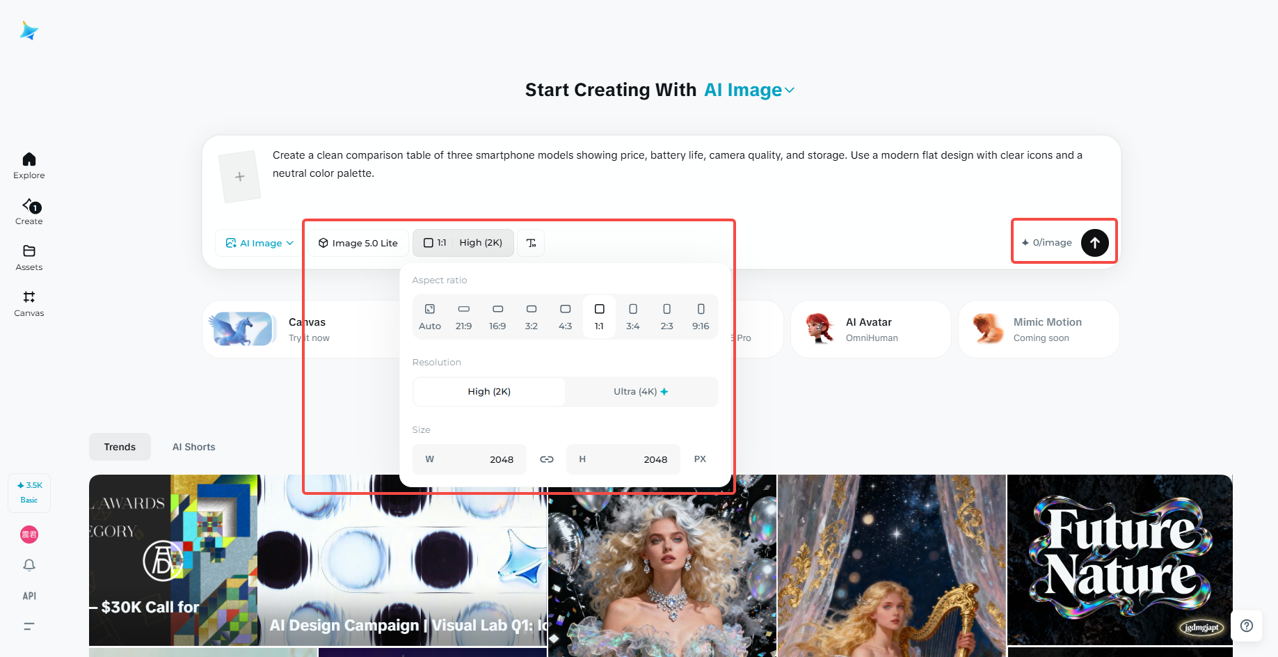 Gere seu gráfico de comparação