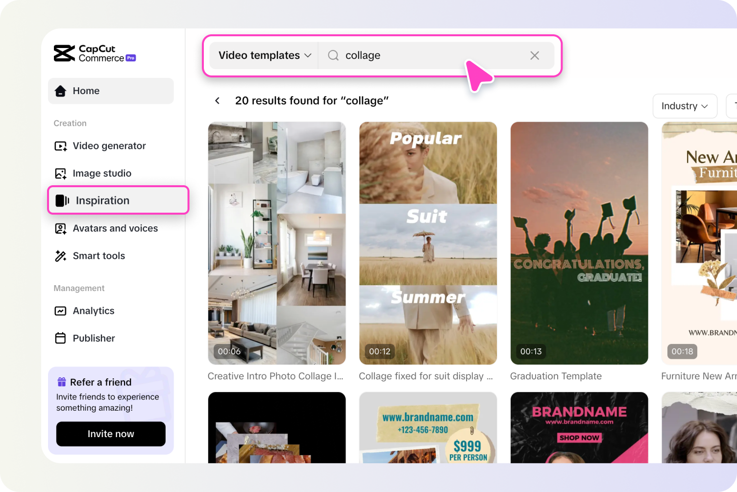 Choose a video collage template