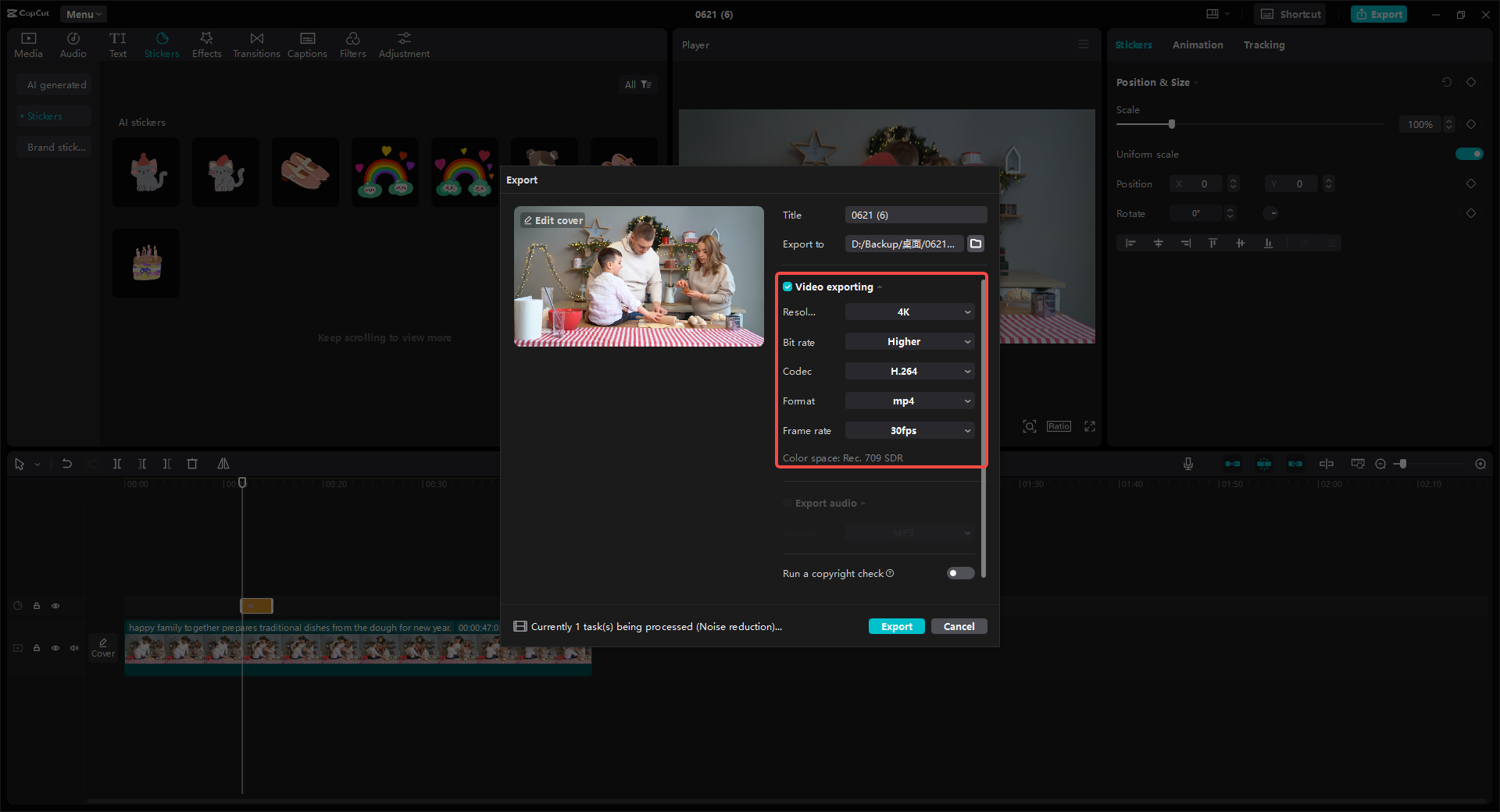 Export the video