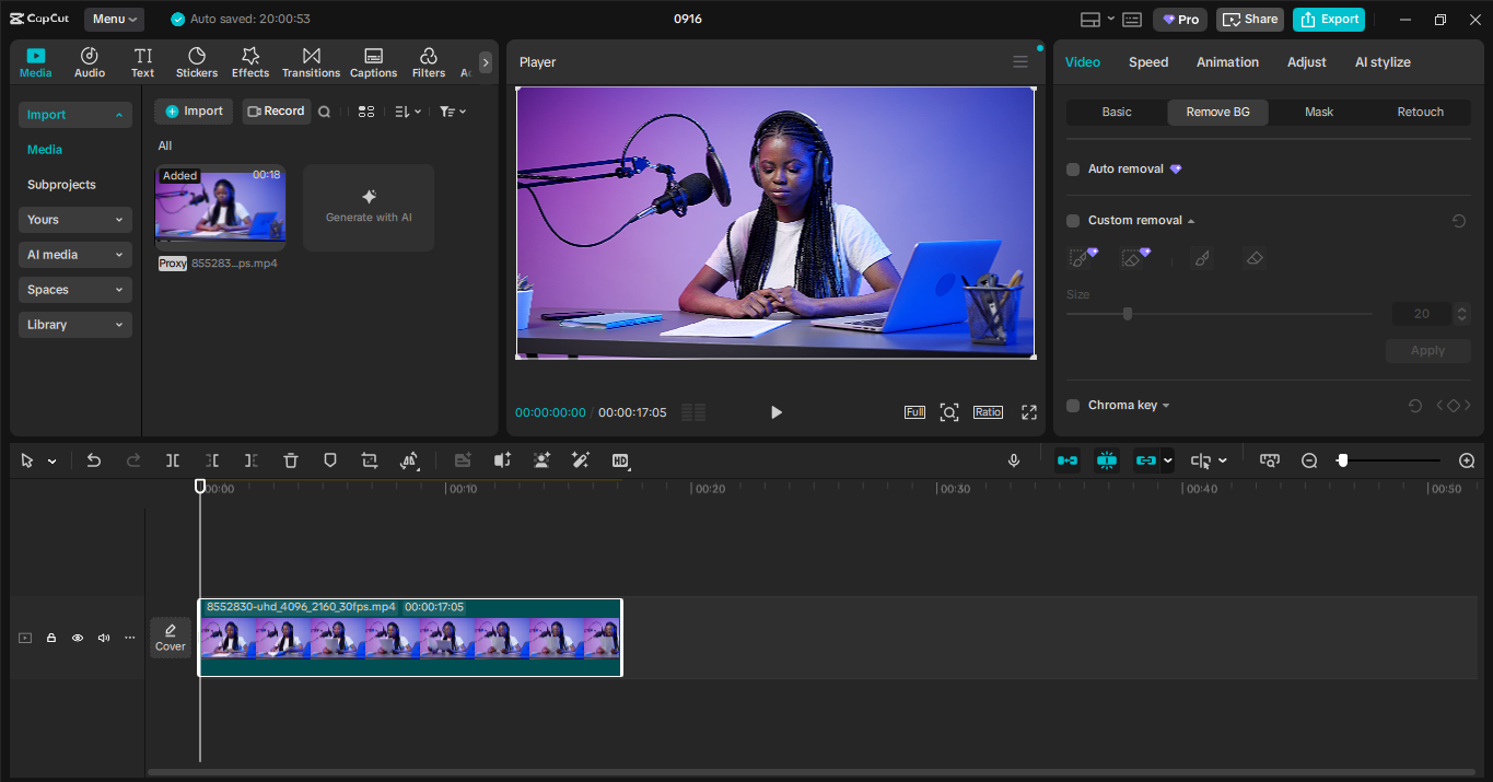 Bearbeitungsoberfläche des CapCut Desktop-Video-Editors