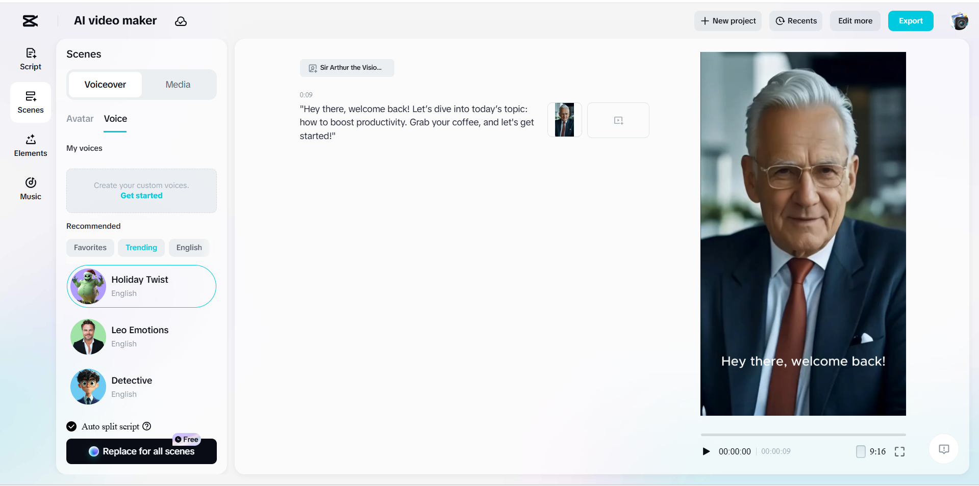 Adding a voiceover to a video with CapCut's AI video maker