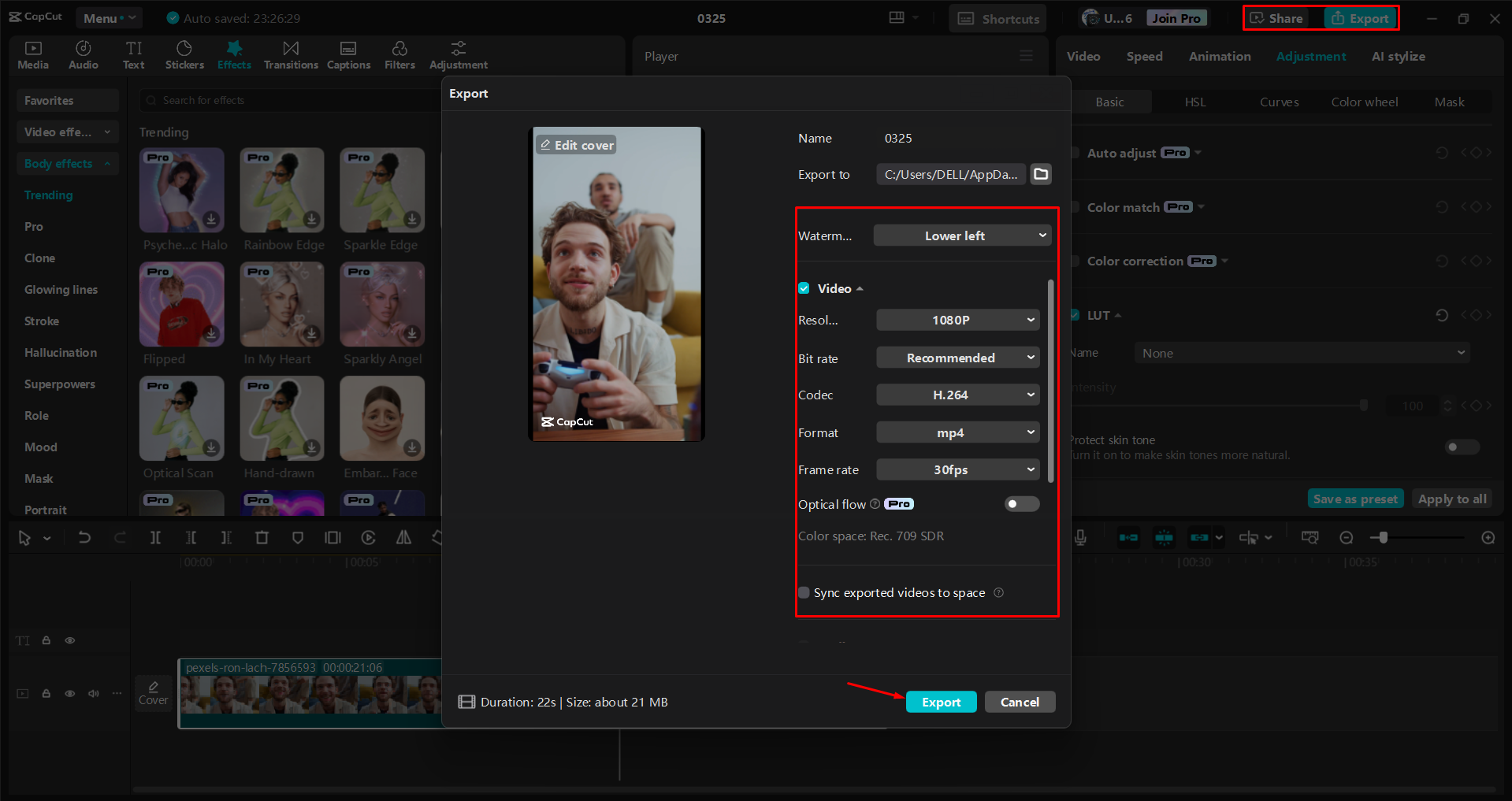 Exporting a video from the CapCut desktop video editor