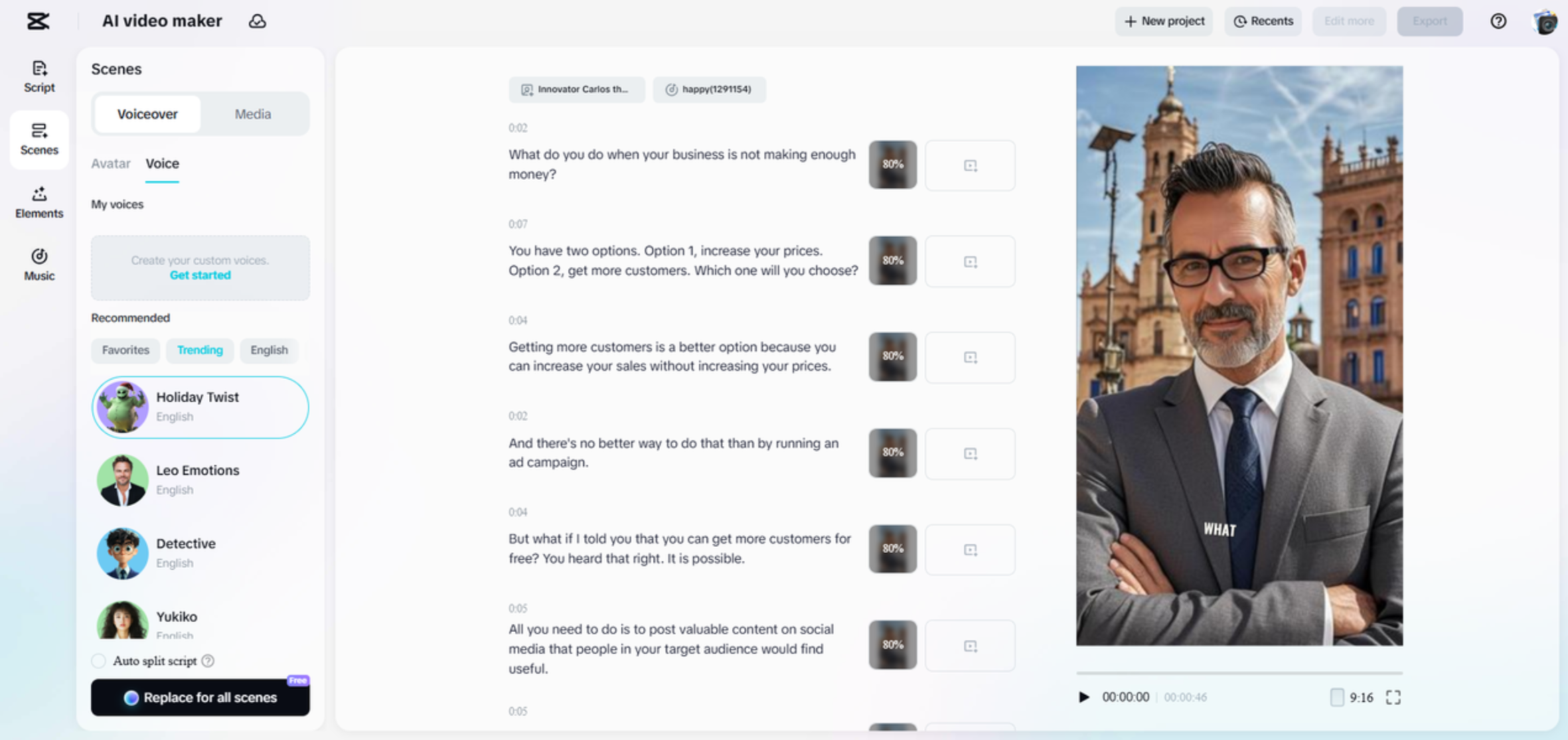 Interface of CapCut Web - an efficient AI lip sync video generator
