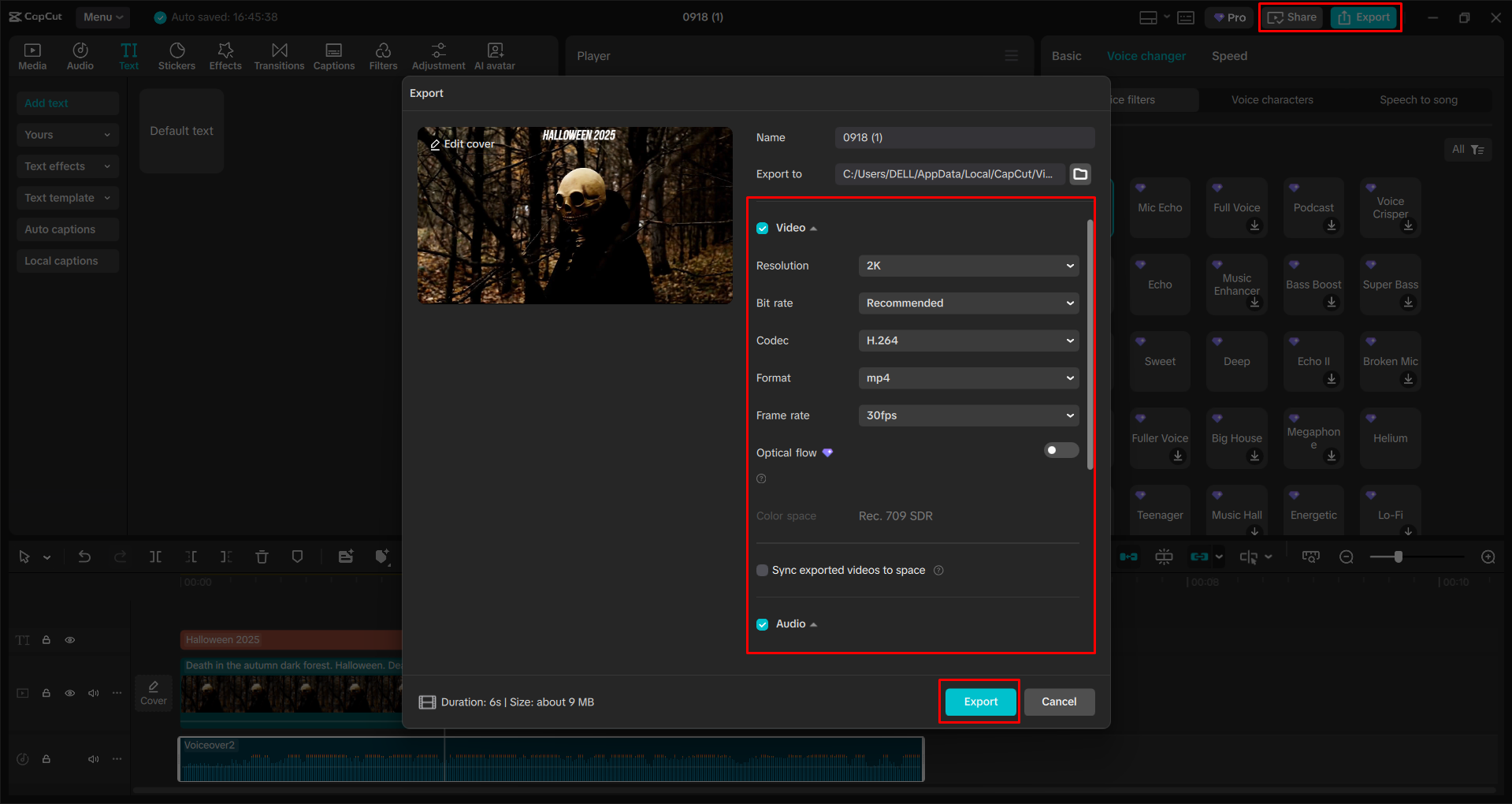 Exporting a video from the CapCut desktop video editor