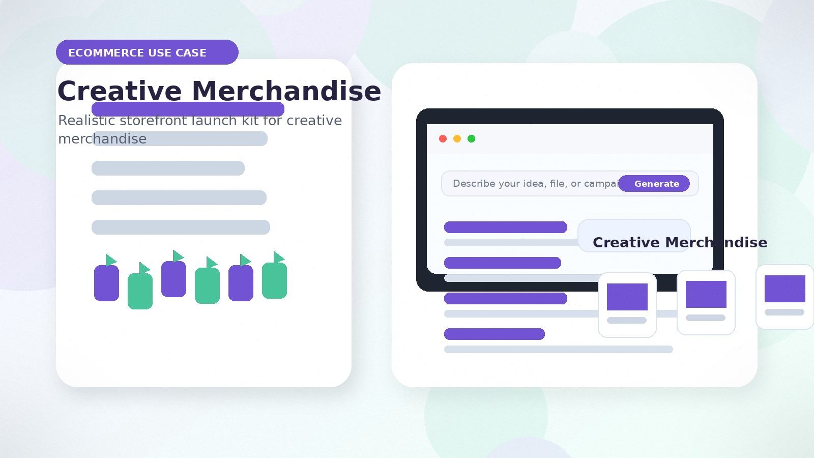 Creative Merchandise realistic ecommerce use case visual for creative merchandise