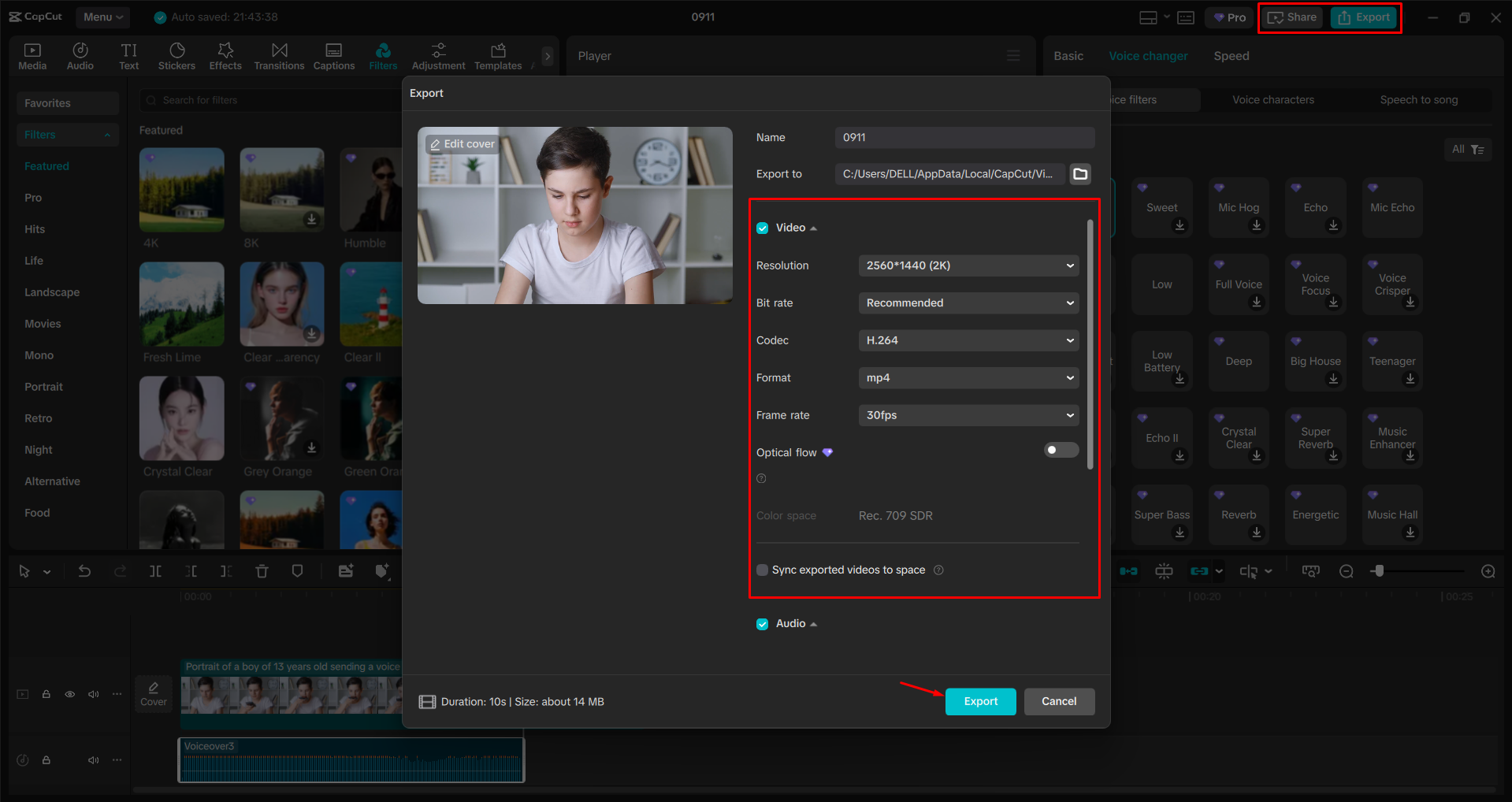 Εξαγωγή βίντεο από τον επεξεργαστή βίντεο επιφάνειας εργασίας CapCut