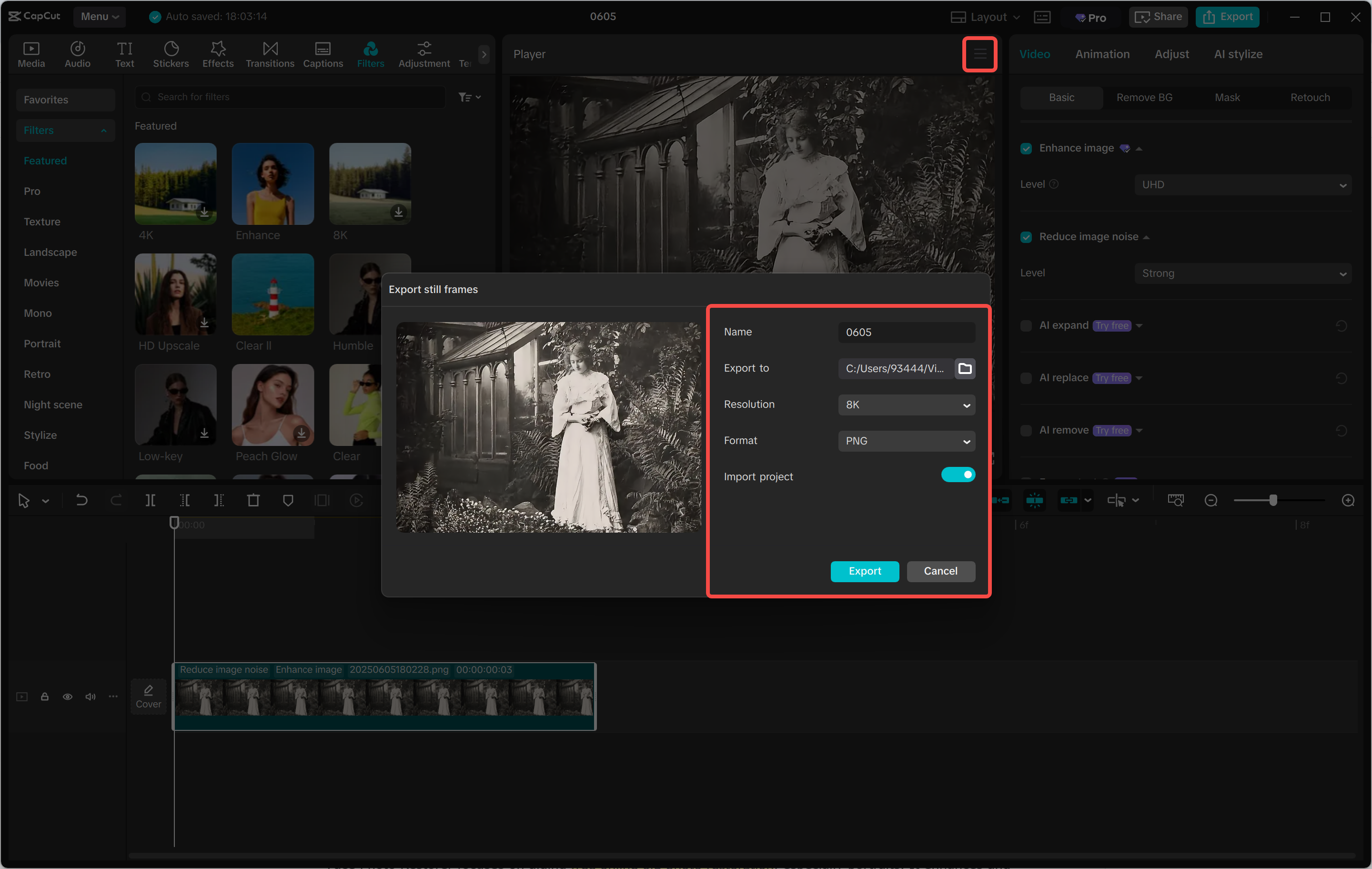 Exportieren eines Bildes aus dem CapCut Desktop-Video-Editor