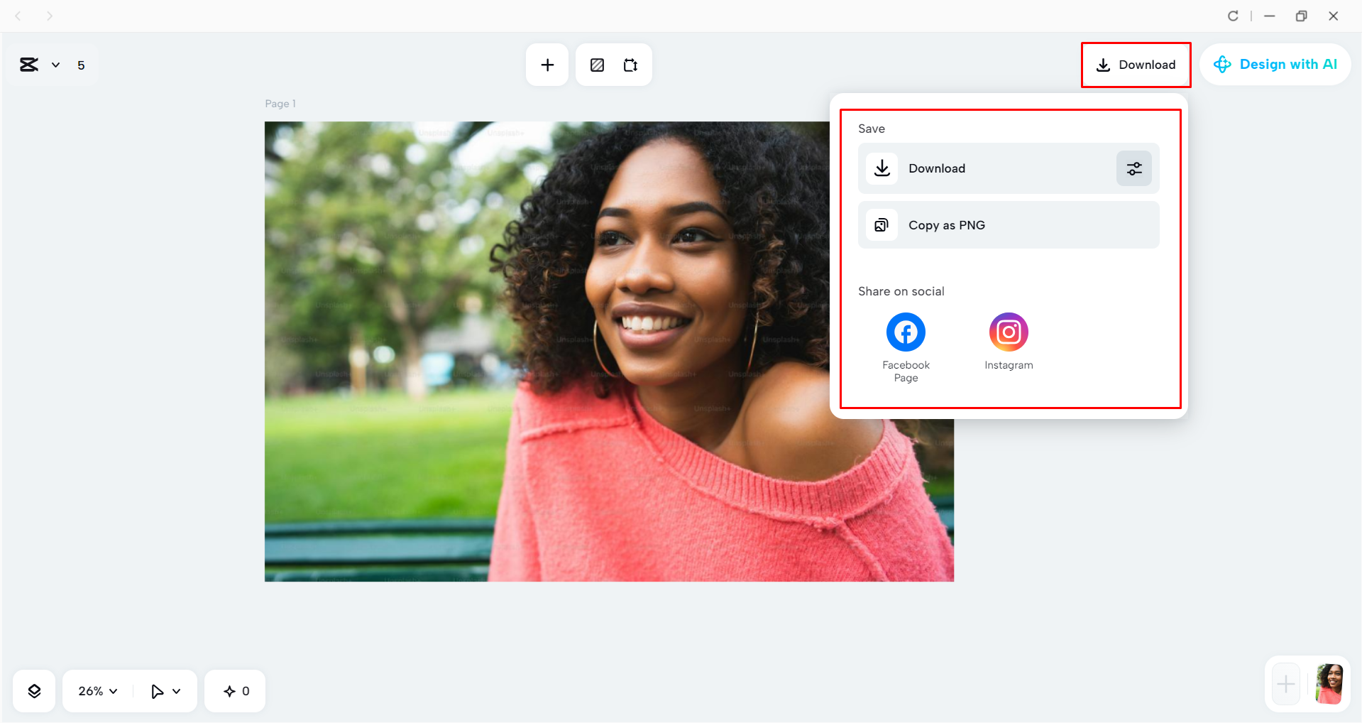Downloading the image from the CapCut desktop video editor