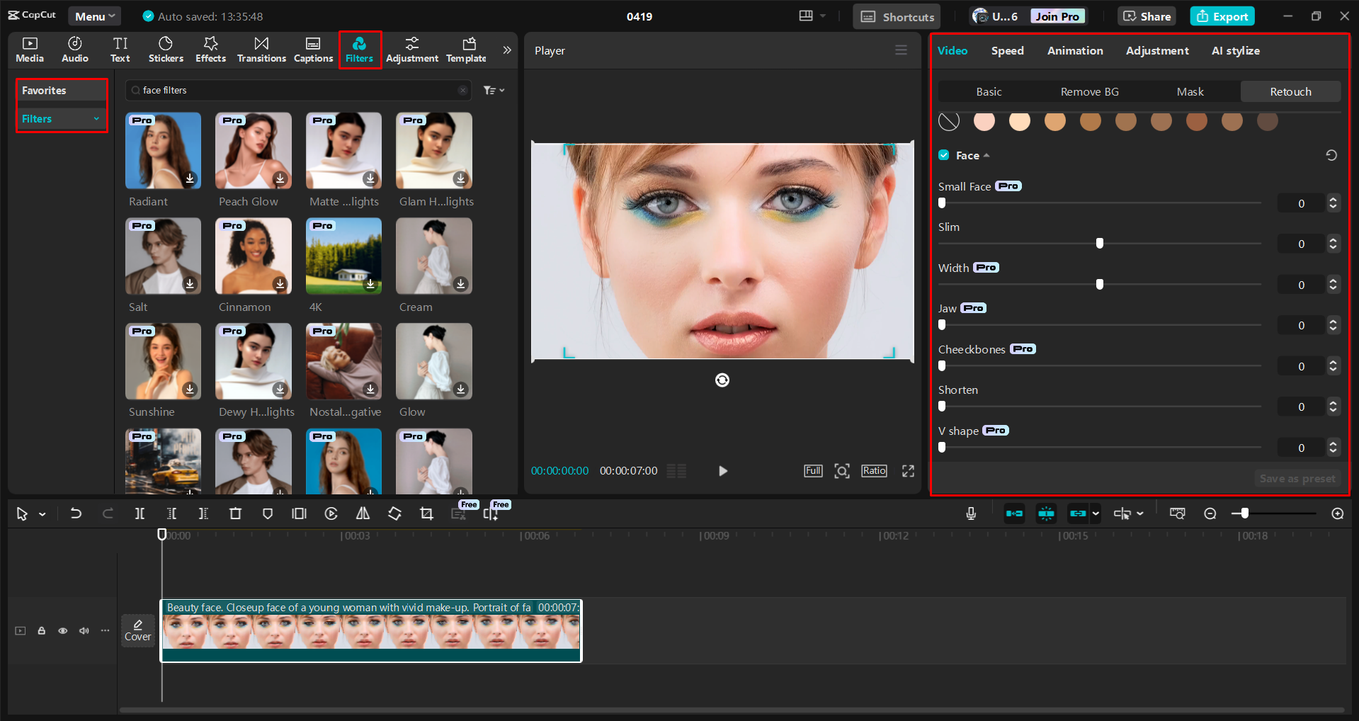 Retocando la cara con IA en el CapCut editor de video de escritorio