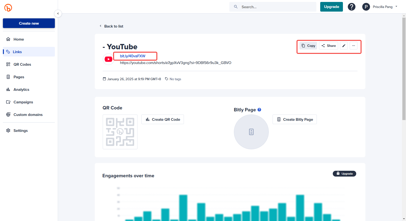Condividi il link breve ad altri siti