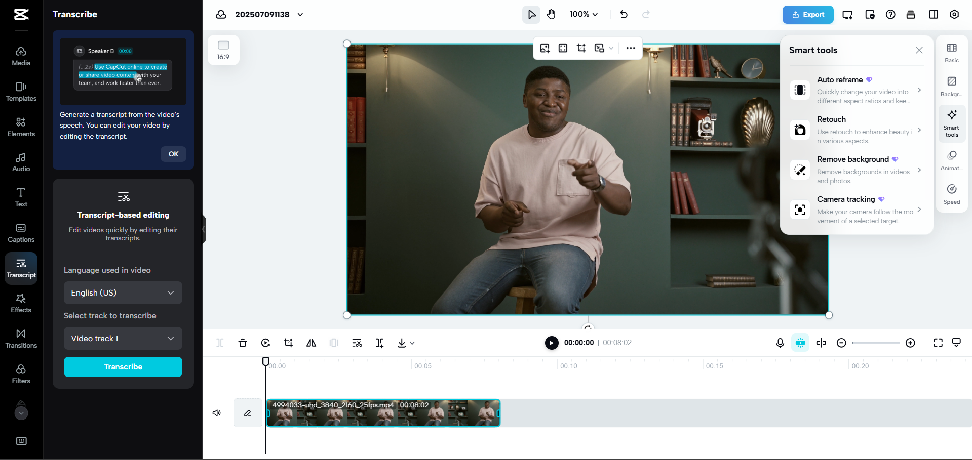 Interface of CapCut Web - an efficient tool to edit YouTube vlogs