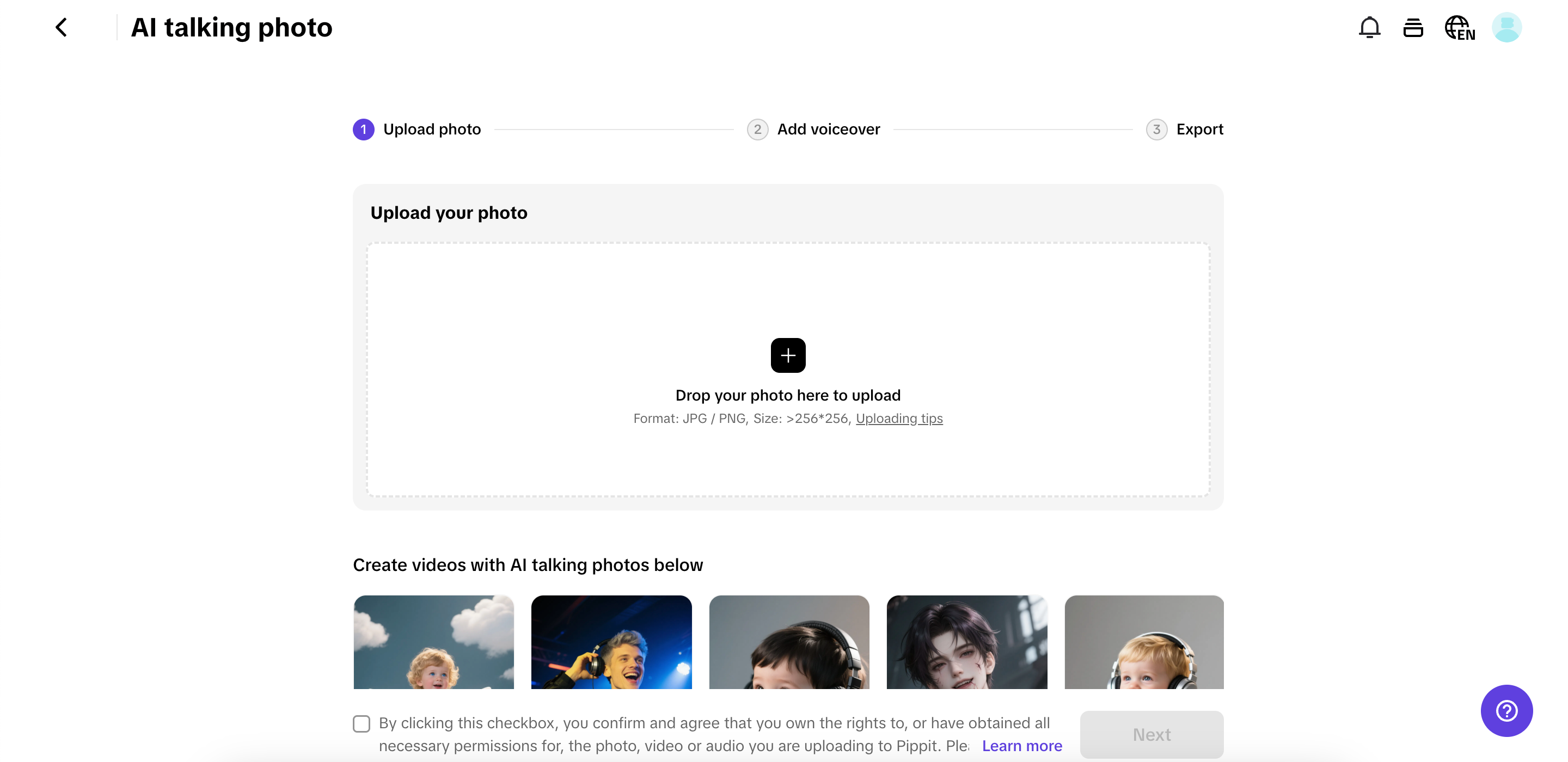 Pippit's AI talking photo feature