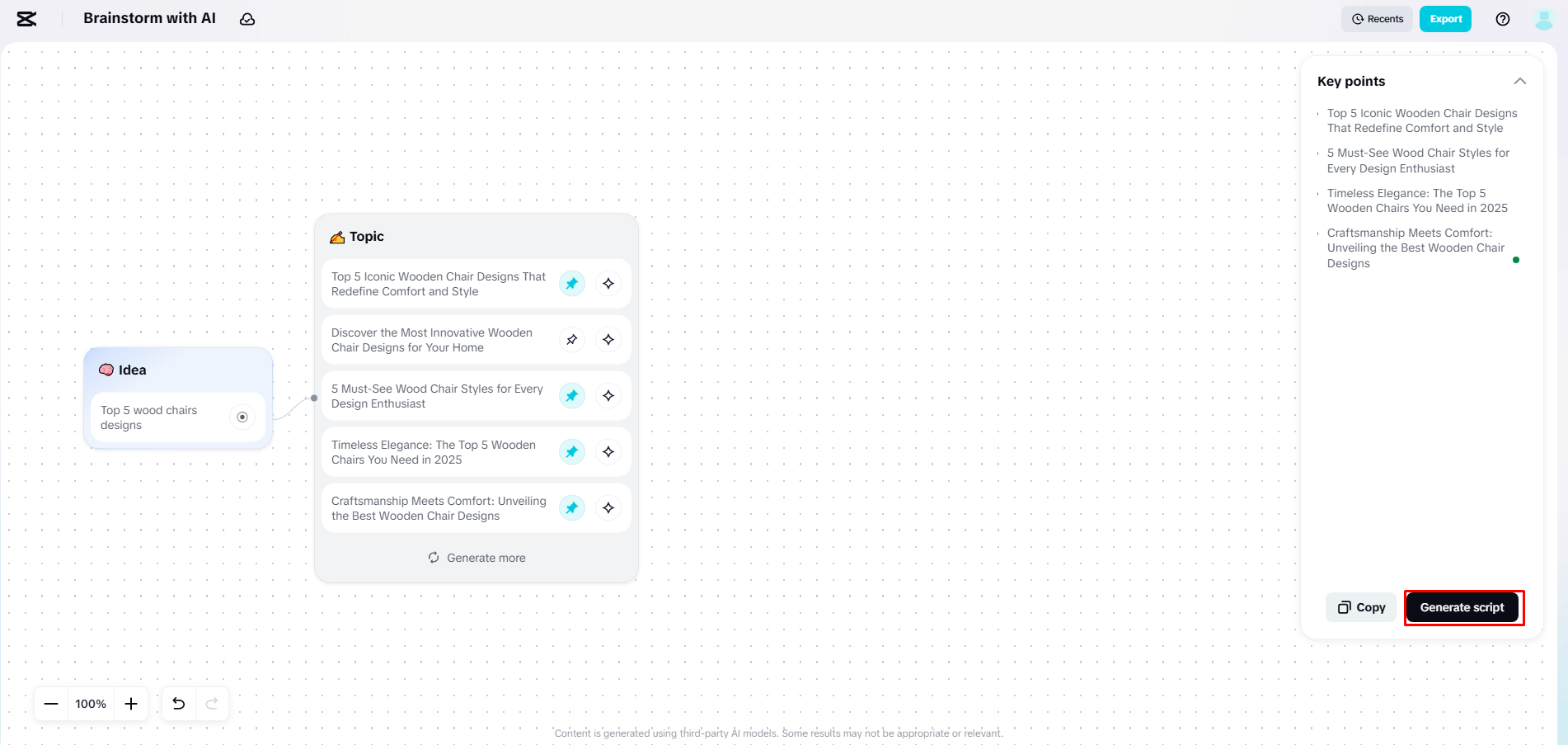 Enter the idea and let AI brainstorm for you