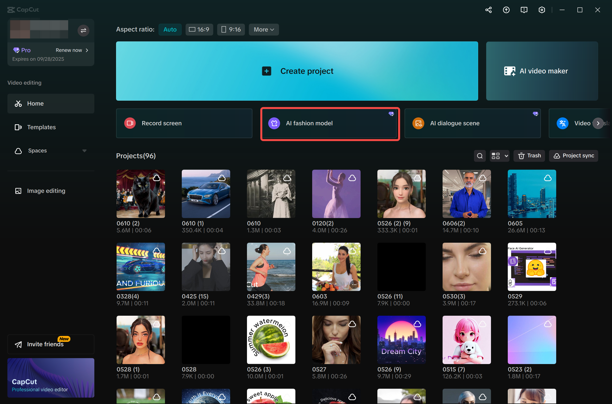 Truy cập công cụ mô hình thời trang AI trong trình CapCut chỉnh sửa video trên máy tính để bàn