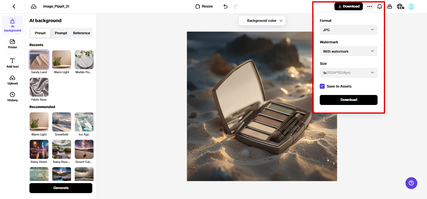 Exportando imagem do Pippit