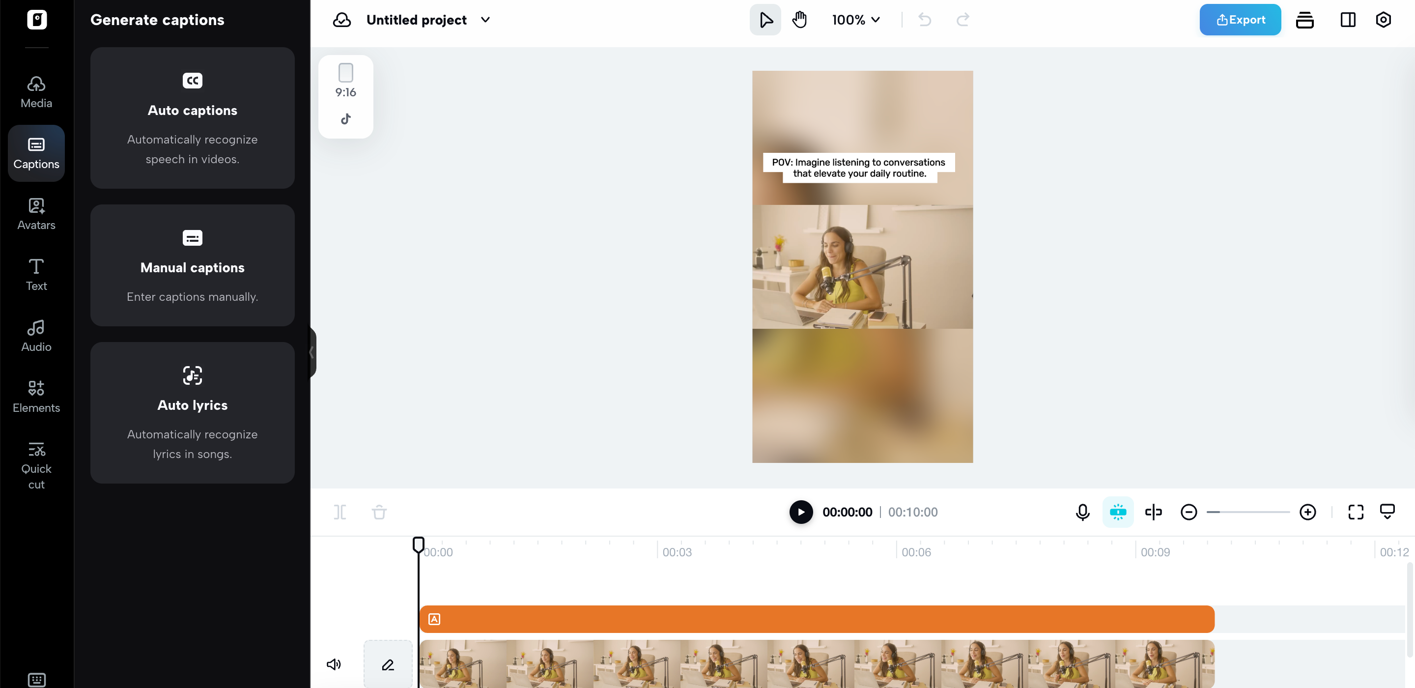 Create caption for video
