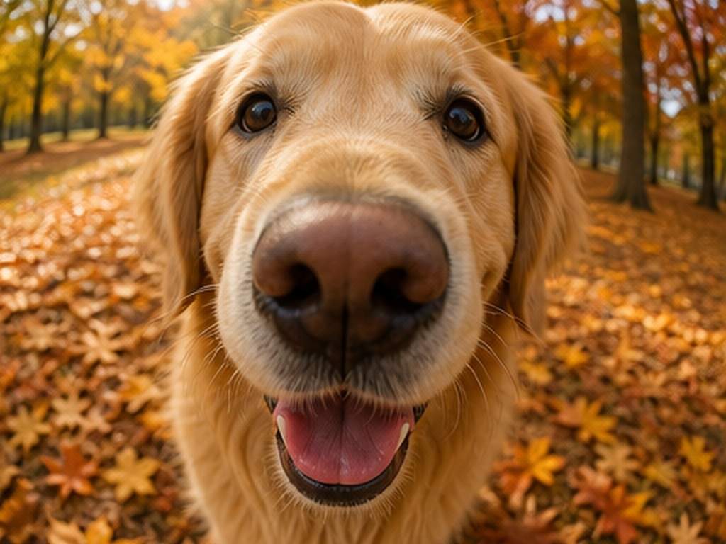 Fisheye Pet Photo AI Aufforderungen zur Eingabeaufforderung Beispiel 6 - Golden Retriever Park