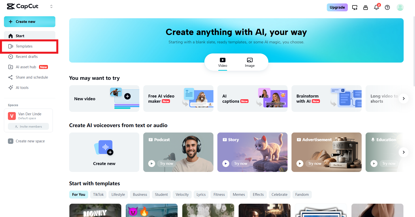 Select the templates option