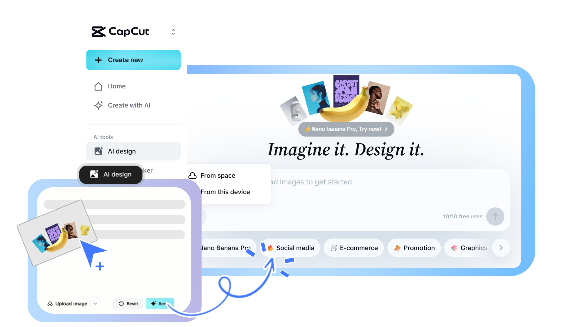 Upload image to CapCut AI design