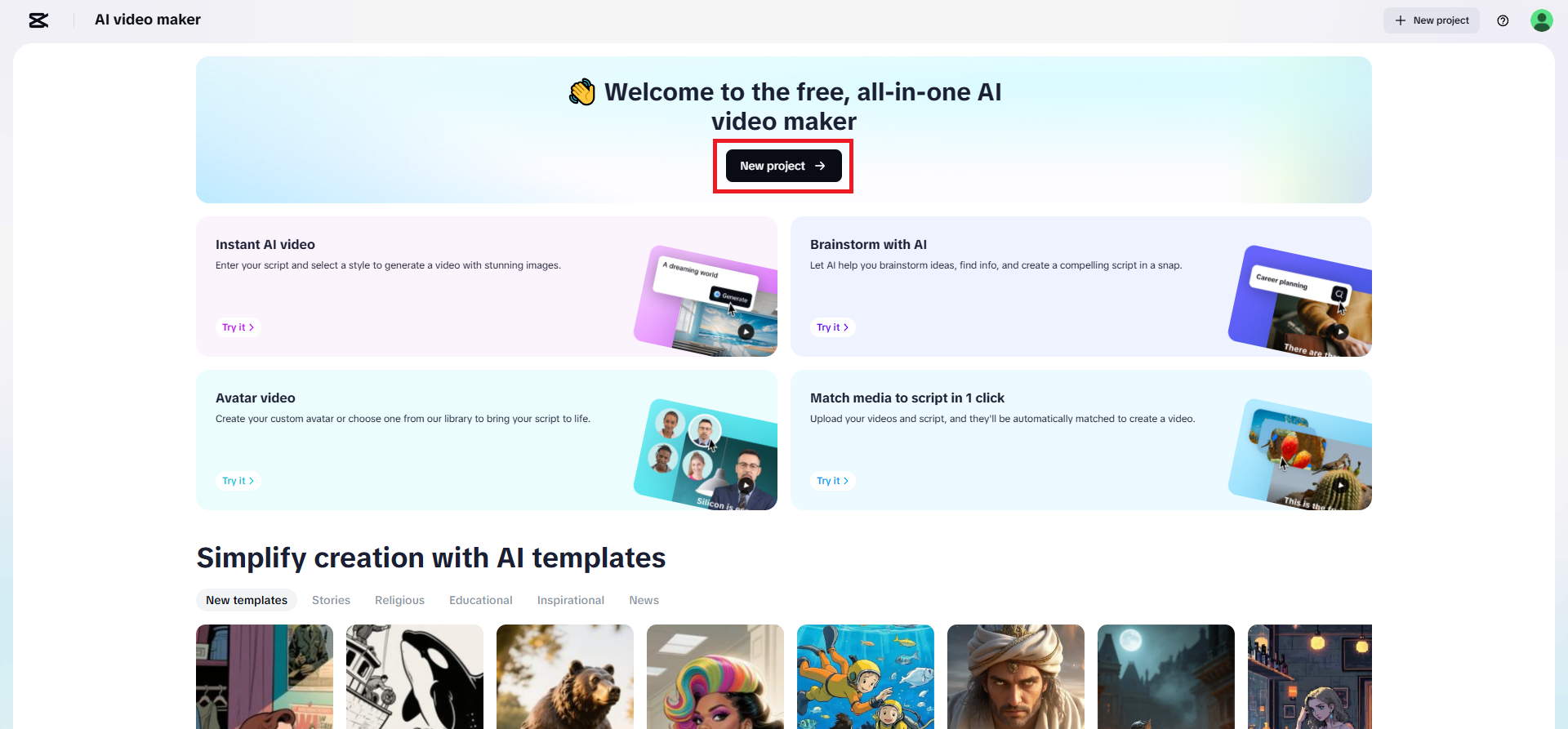 Start creating a new project